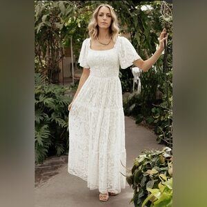Baltic Born Ivory Lace Square-Neck Maxi Dress